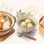 おでん・汁物・お弁当を描いた料理別のイメージイラスト