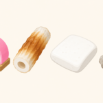 板かまぼこ、ちくわ、白はんぺん、つみれを並べた概念イラスト